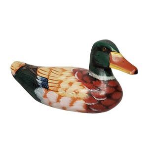 Vtg Hand Painted Wood Carved Mallard Duck Glass Eye Decoy 9 1/2” Teleflora Gift